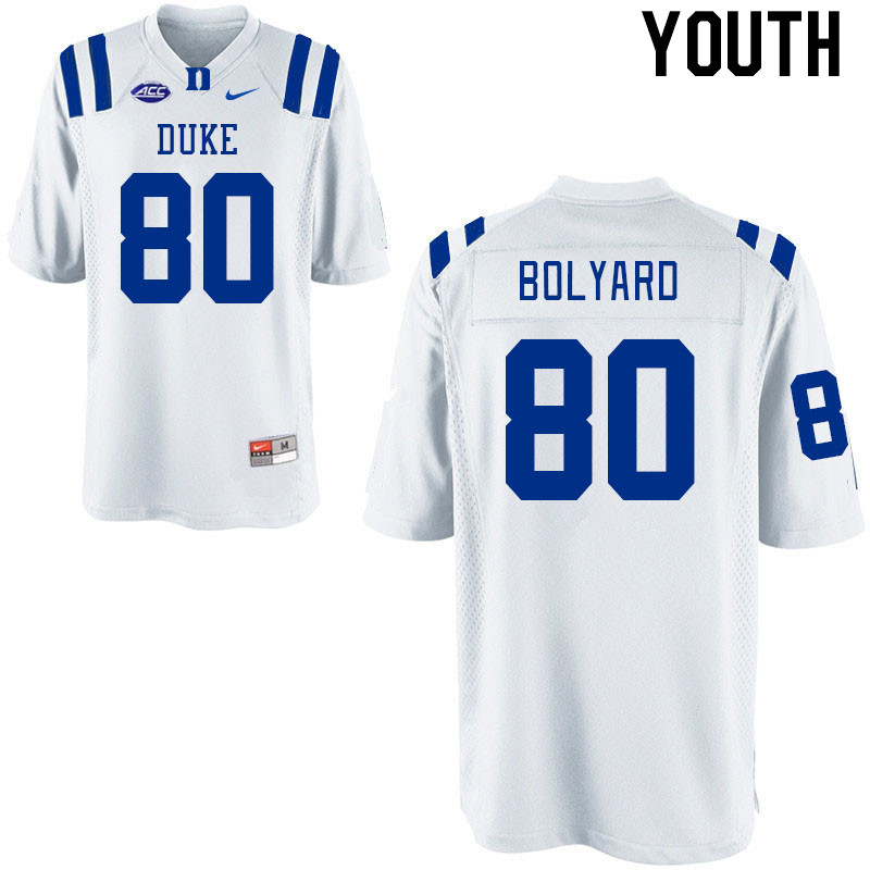 Youth #80 Vance Bolyard Duke Blue Devils College Football Jerseys Stitched-White - Click Image to Close